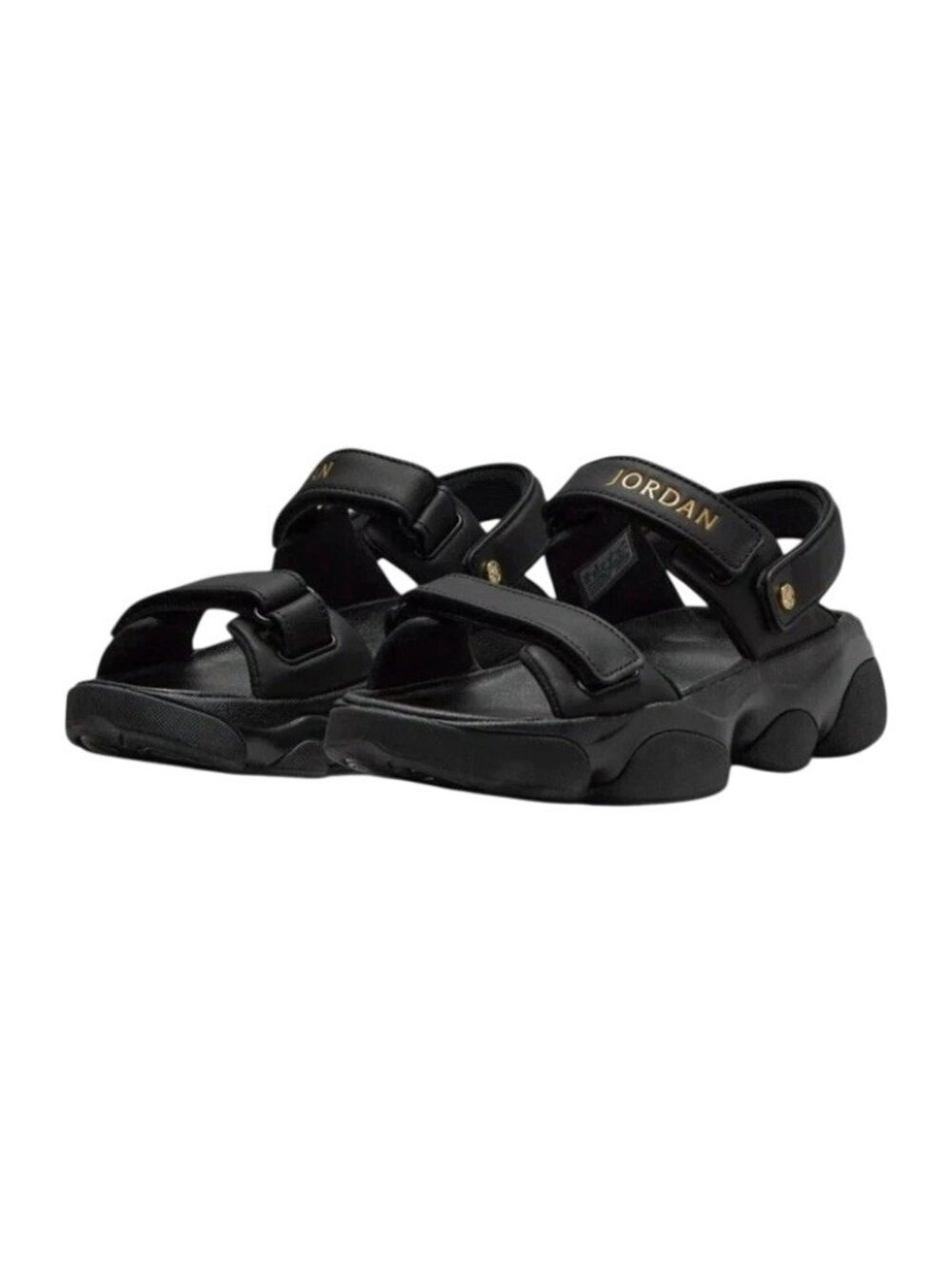 Nike Air Jordan Women's Deja Sandals Size 7 Black Gold Straps Cushioned